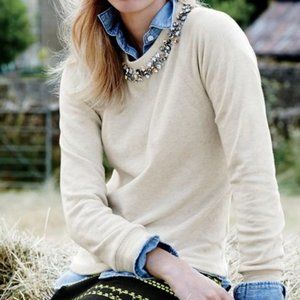 J.Crew Cream Sweater with Jeweled Neckline (Small)